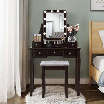 Rippeon makeup vanity set with stool and mirror deals house of hampton